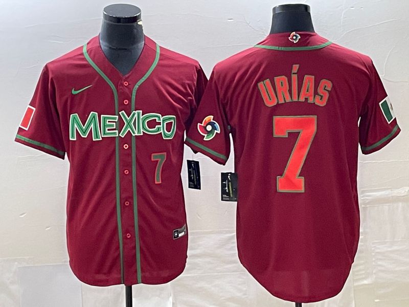 Men 2023 World Cub Mexico 7 Urias Red orange Nike MLB Jersey9